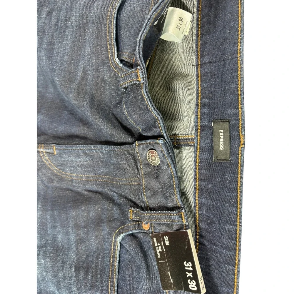 Express Jeans Mens 31x30 Blue Denim Whiskering Hyper Stretch Slim Straight Leg